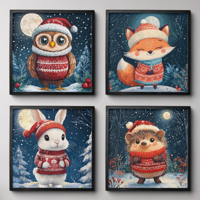Cute Winter Boho Woodland Animals Peel And Stick Photo Tile (Front Set)