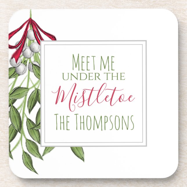 Cute Winter Botanical Christmas Greens Beverage Coaster (Front)