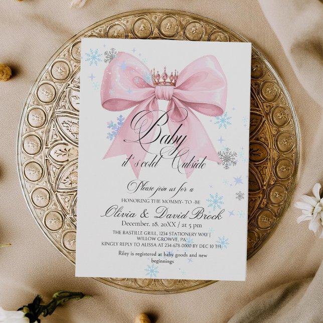 Cute Winter Bow Baby its Cold Outside Baby Shower Invitation (Creator Uploaded)