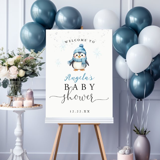 Cute Winter Boy Penguin Baby Shower Welcome Sign (Creator Uploaded)