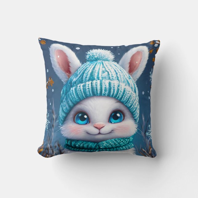 ❄️ Cute Winter Bunny Room Decor Gift 🐰 Throw Pillow (Front)