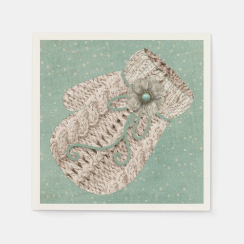 Cute winter cable knit mitten vintage snow napkins