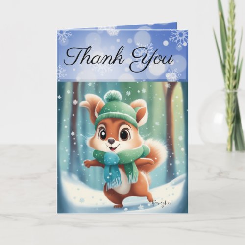 Cute Winter Cartoon Furry  Thank You Card