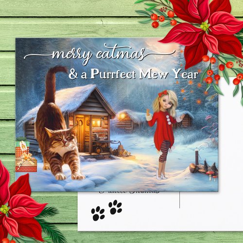 Cute Winter Cat Christmas New Year Postcard