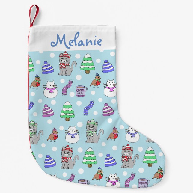 Cute Winter Cat Collage Small Christmas Stocking (Front)