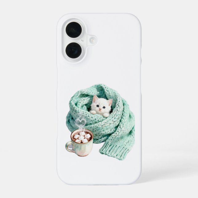 Cute Winter Cat Cozy Coffee Personalized iPhone 16 iPhone Case (Back)