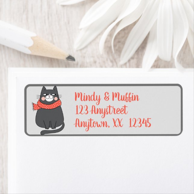 Cute Winter Cat Holiday Address Label (Insitu)