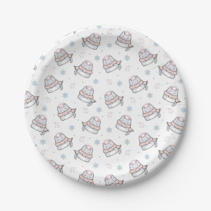 Cute Winter Cat Pattern with Scarves and Snowflake Paper Plates