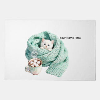 Cute Winter Cat Personalized Doormat