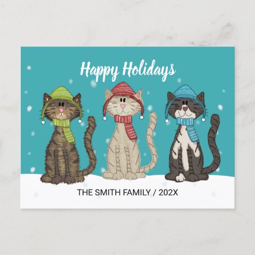 Cute Winter Cats Holiday Christmas  Postcard