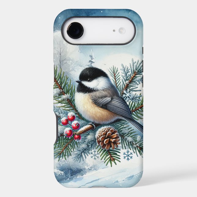 Cute Winter Chickadee bird  iPhone Case (Back)
