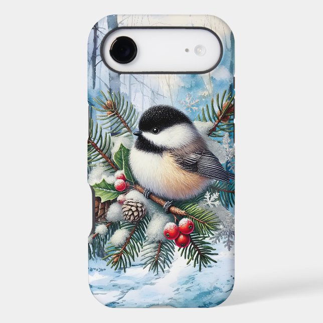 Cute Winter Chickadee bird  iPhone Case (Back)