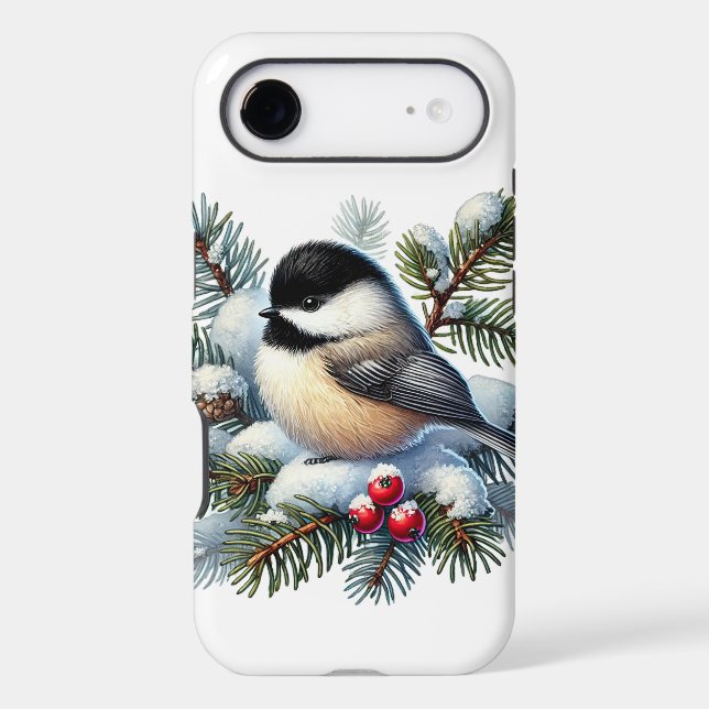 Cute Winter Chickadee bird  iPhone Case (Back)