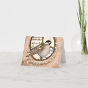 Cute Winter Chickadee in Peace Sign Letterpress Thank You Card