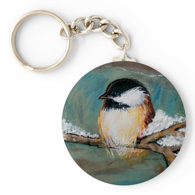 Cute Winter Chickadee Song Bird Painting Keychain (Cute Chickadee Bird Art keychain from Jenn's Emporium. )