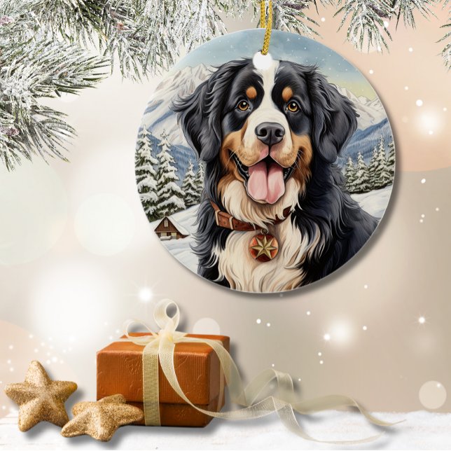 Cute Winter Christmas Bernese Mountain Ceramic Ornament (Cute Winter Christmas Bernese Mountain Ceramic Ornament)