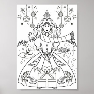 Cute Winter Christmas Coloring Page Poster