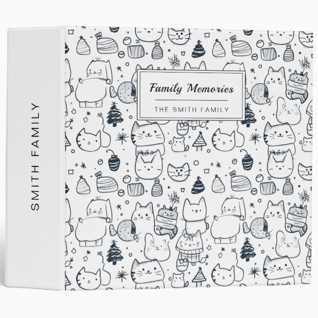 Cute Winter Christmas Doodle Pattern (1) 3 Ring Binder (Front/Spine)