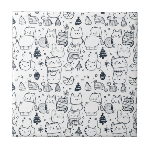 Cute Winter Christmas Doodle Pattern (1) Ceramic Tile