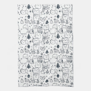 Cute Winter Christmas Doodle Pattern (1) Kitchen Towel