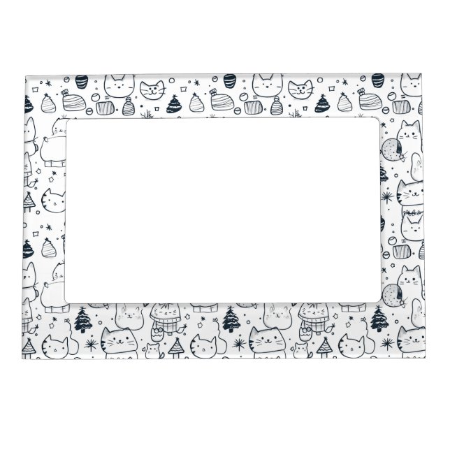 Cute Winter Christmas Doodle Pattern (1) Magnetic Frame (Front)