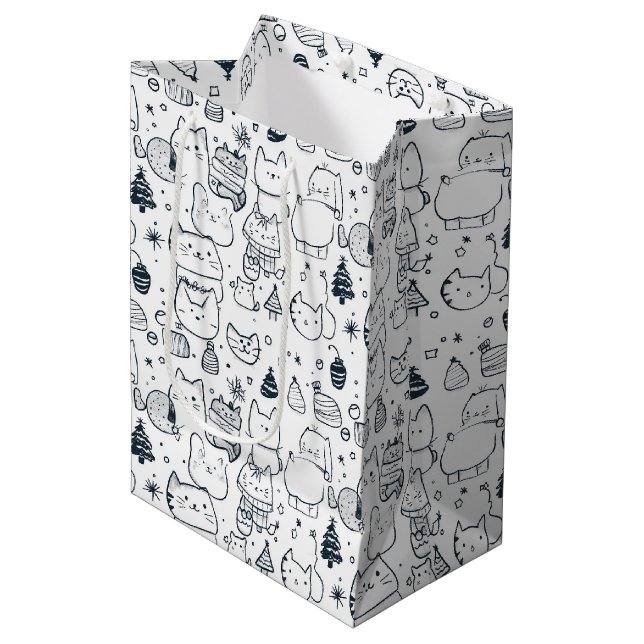 Cute Winter Christmas Doodle Pattern (1) Medium Gift Bag (Front Angled)