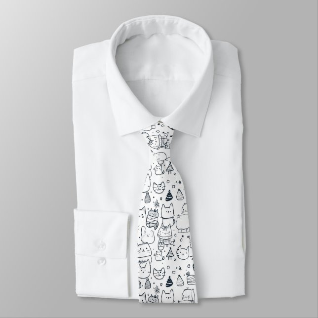 Cute Winter Christmas Doodle Pattern (1) Neck Tie (Tied)