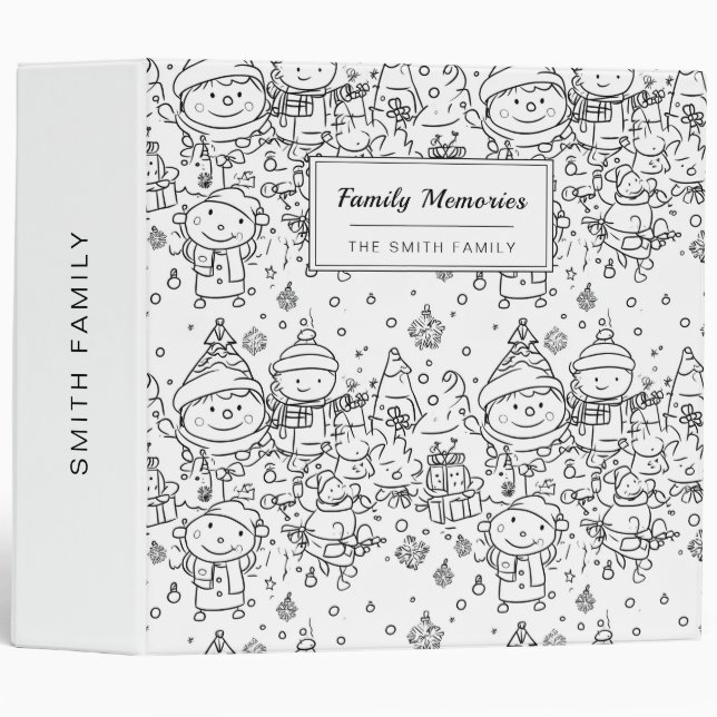Cute Winter Christmas Doodle Pattern (2) 3 Ring Binder (Front/Spine)
