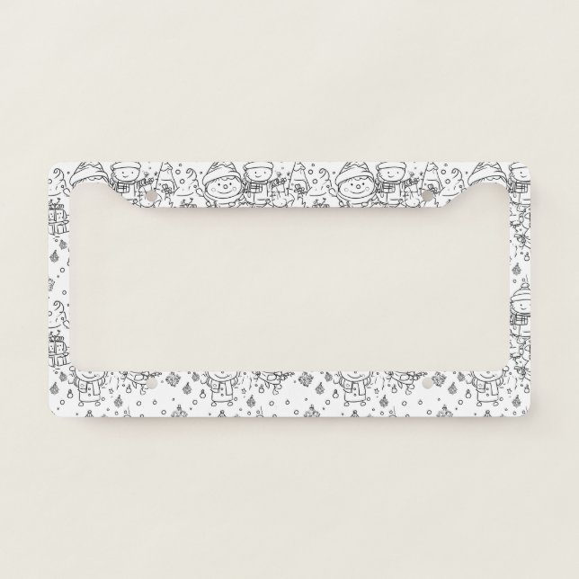 Cute Winter Christmas Doodle Pattern (2) License Plate Frame (Front)