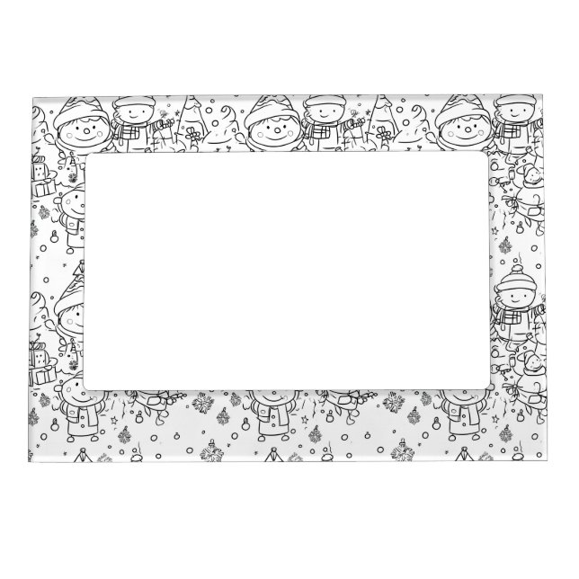 Cute Winter Christmas Doodle Pattern (2) Magnetic Frame (Front)