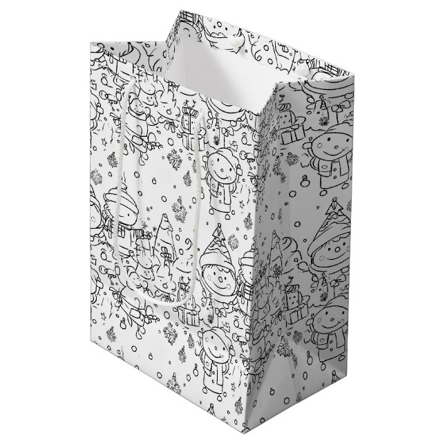 Cute Winter Christmas Doodle Pattern (2) Medium Gift Bag (Front Angled)