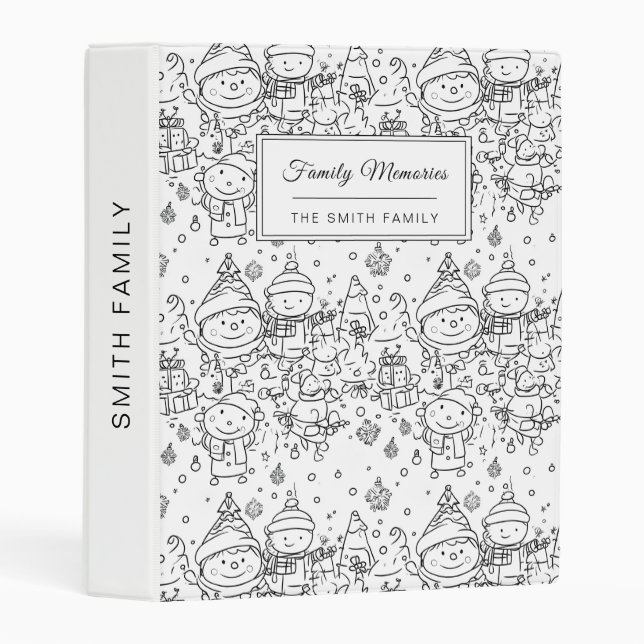 Cute Winter Christmas Doodle Pattern (2) Mini Binder (Front/Spine)