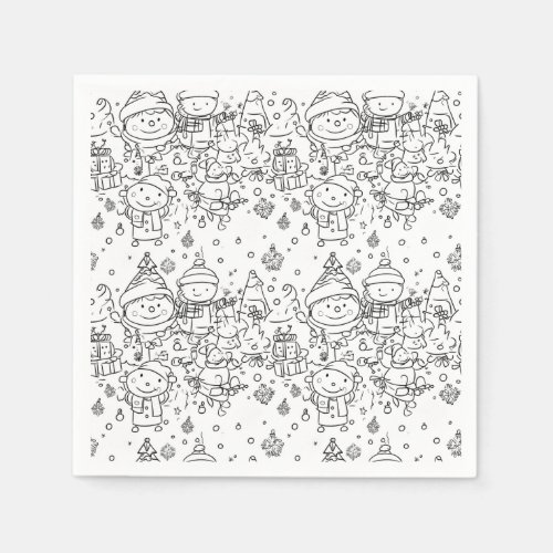 Cute Winter Christmas Doodle Pattern (2) Napkins