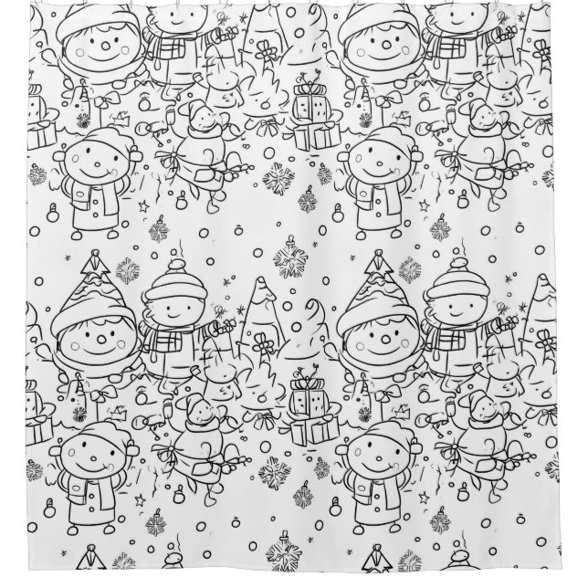 Cute Winter Christmas Doodle Pattern (2) Shower Curtain (Front)