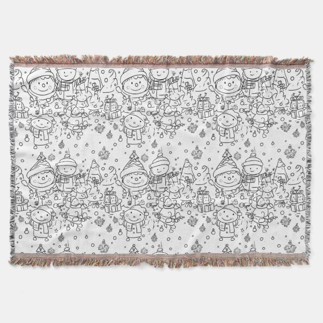 Cute Winter Christmas Doodle Pattern (2) Throw Blanket (Front)
