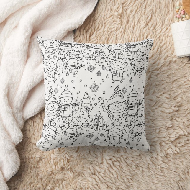 Cute Winter Christmas Doodle Pattern (2) Throw Pillow (Blanket)