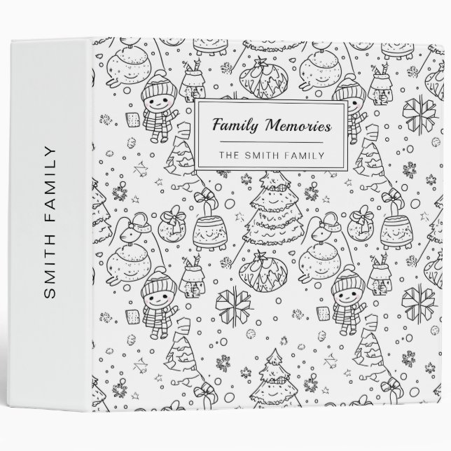 Cute Winter Christmas Doodle Pattern (3) 3 Ring Binder (Front/Spine)