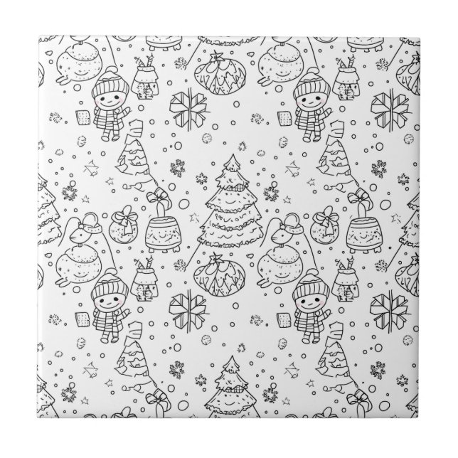 Cute Winter Christmas Doodle Pattern (3) Ceramic Tile (Front)