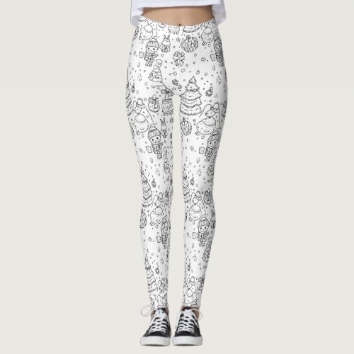 Cute Winter Christmas Doodle Pattern (3) Leggings