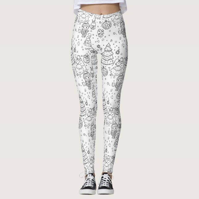 Cute Winter Christmas Doodle Pattern (3) Leggings (Front)