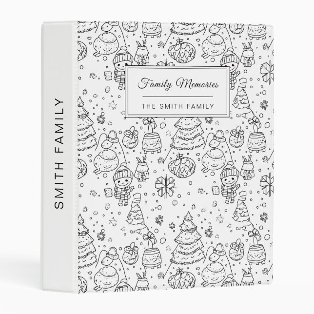 Cute Winter Christmas Doodle Pattern (3) Mini Binder (Front/Spine)