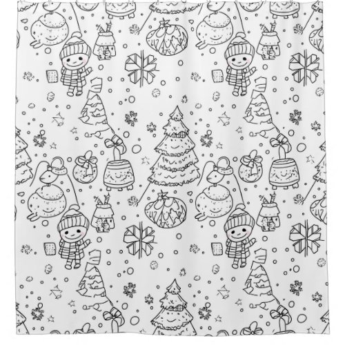 Cute Winter Christmas Doodle Pattern (3) Shower Curtain