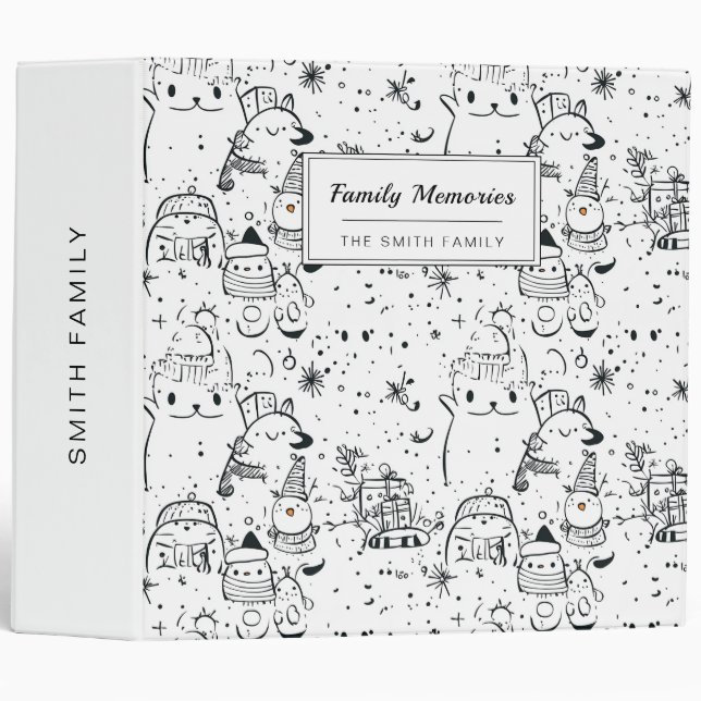 Cute Winter Christmas Doodle Pattern (4) 3 Ring Binder (Front/Spine)