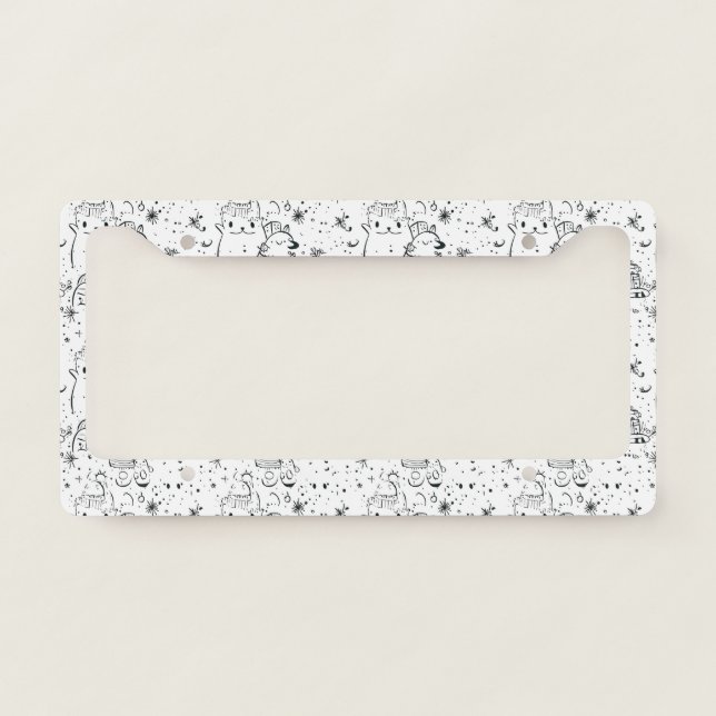 Cute Winter Christmas Doodle Pattern (4) License Plate Frame (Front)