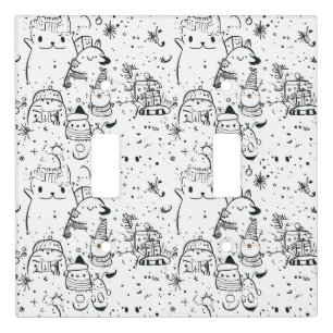 Cute Winter Christmas Doodle Pattern (4) Light Switch Cover