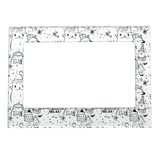 Cute Winter Christmas Doodle Pattern (4) Magnetic Frame (Front)