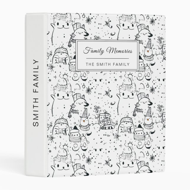 Cute Winter Christmas Doodle Pattern (4) Mini Binder (Front/Spine)