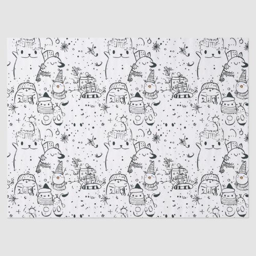 Cute Winter Christmas Doodle Pattern (4) Tissue Paper