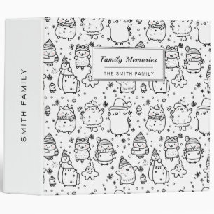 Cute Winter Christmas Doodle Pattern (5) 3 Ring Binder