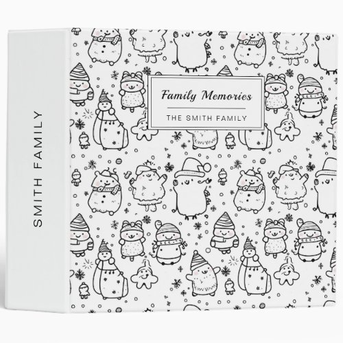Cute Winter Christmas Doodle Pattern (5) 3 Ring Binder